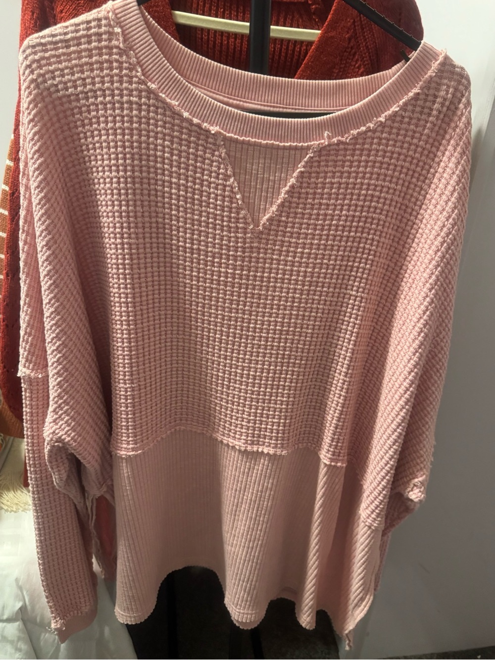 Light Pink Waffle Knit Pullover Sweater